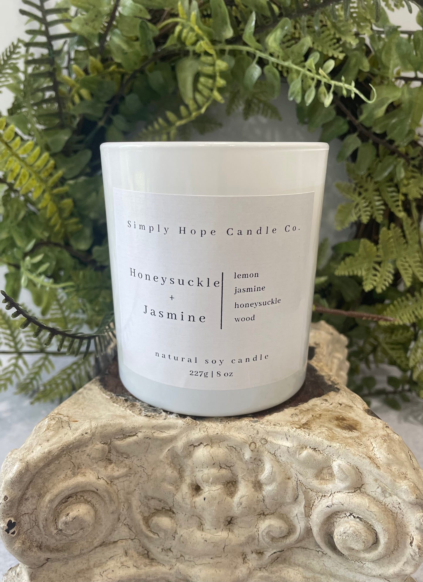 Soy Wax Candle, Honeysuckle + Jasmine Scent, All Natural, Home Decor, Gift for Her, Hostess Gift, Non-Toxic