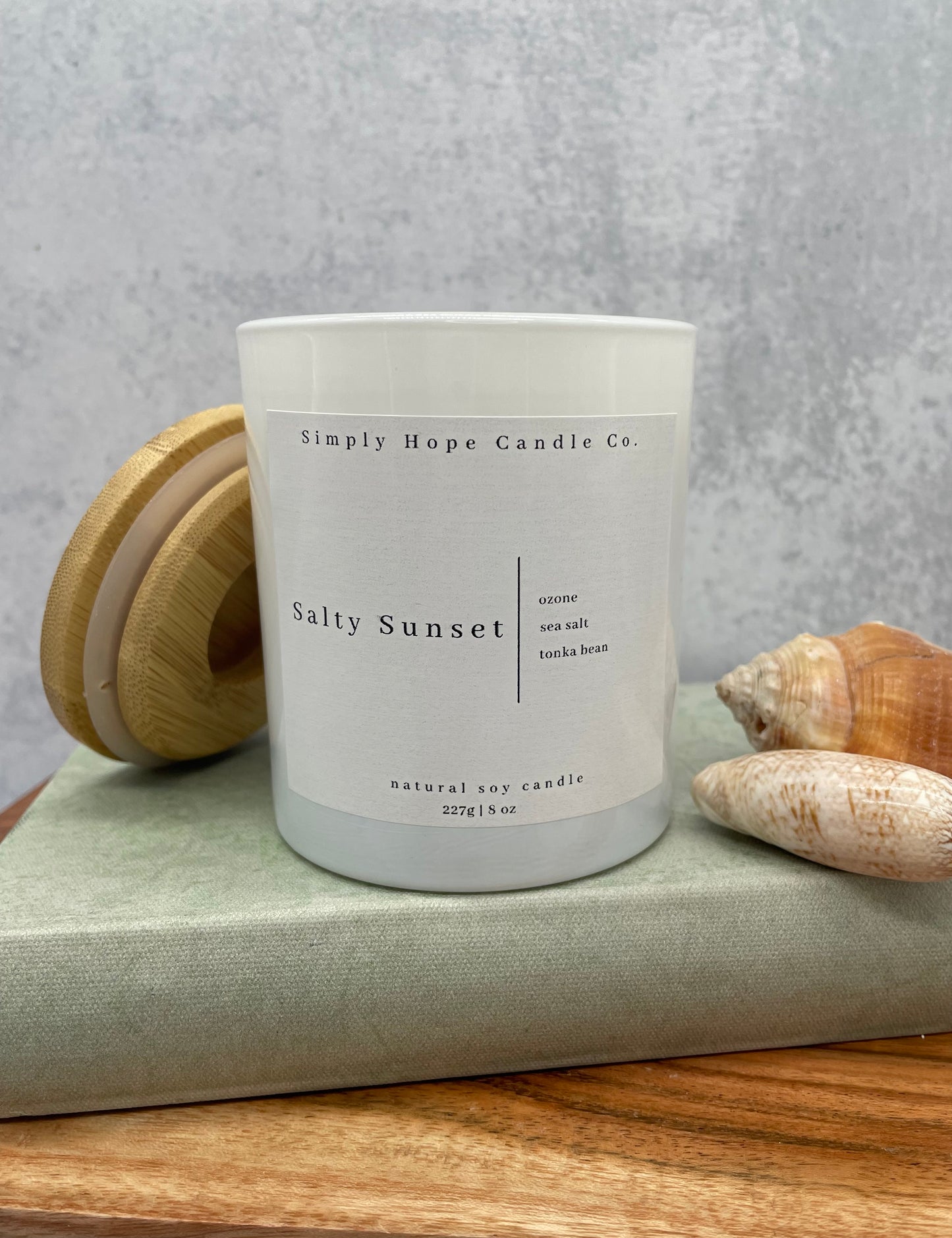 Soy Wax Candle, Salty Sunset Scent, All Natural, Home Decor, Gift for Her, Hostess Gift, Non-Toxic, Fresh Beach Scent, Hand Poured