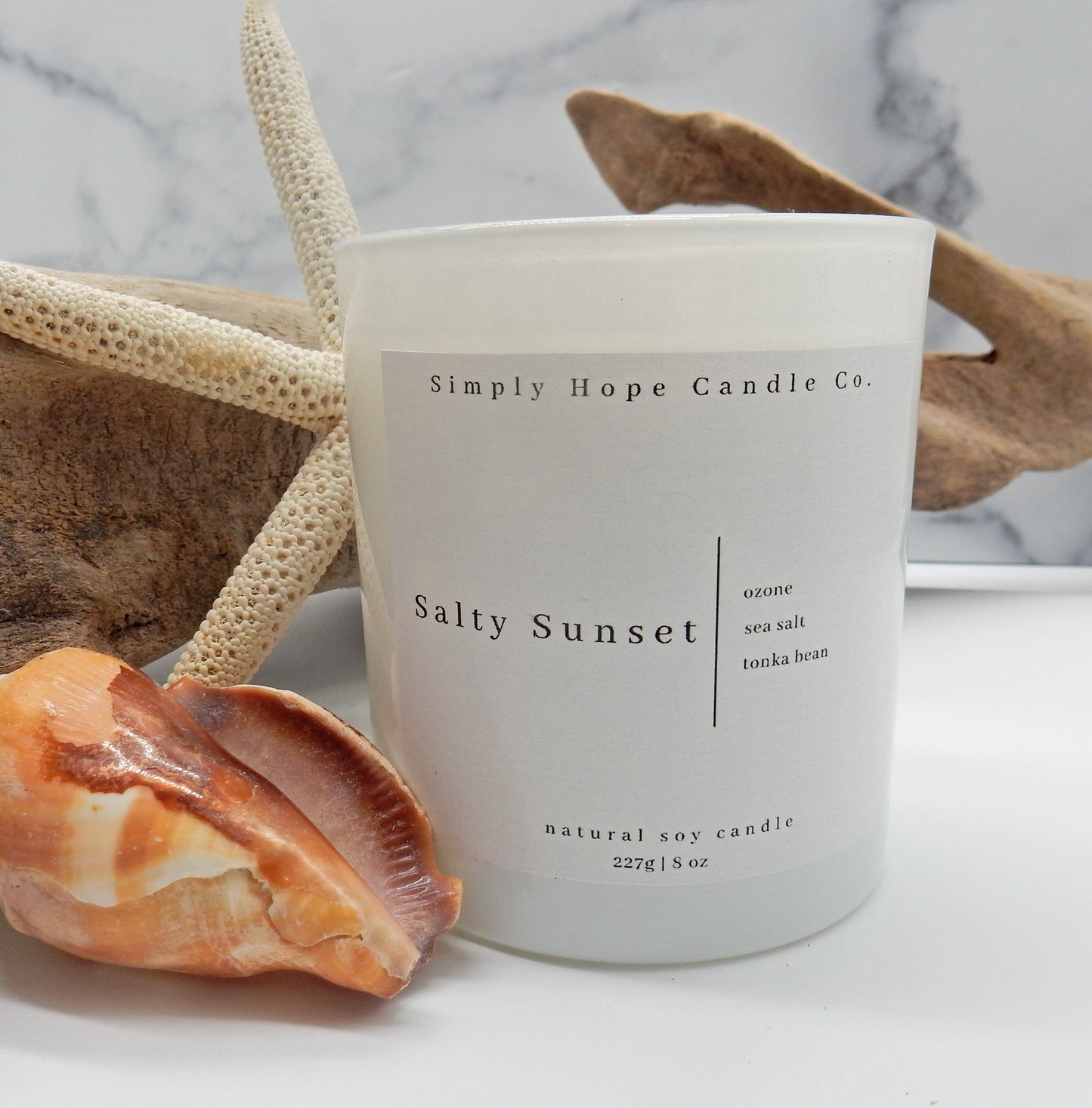 Soy Wax Candle, Salty Sunset Scent, All Natural, Home Decor, Gift for Her, Hostess Gift, Non-Toxic, Fresh Beach Scent, Hand Poured