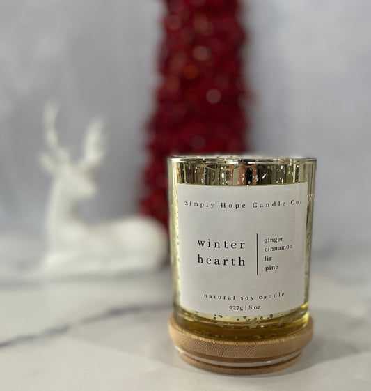 Handmade Soy Wax Candle Winter Hearth Gift Small Batch Aromatherapy Christmas Holidays Winter