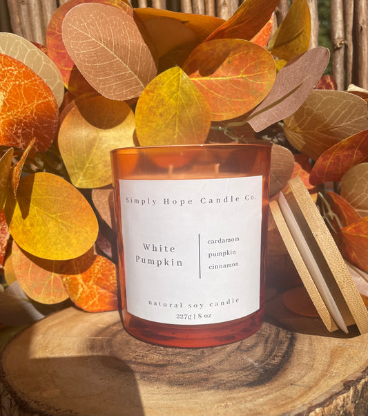 Handmade Soy Wax Candle White Pumpkin Gift Small Batch Aromatherapy Autumn Fall