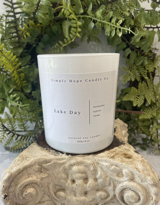 Soy Wax Candle, Lake Day Scent, Spring & Summer Candle, Home Decor, Gift for Her, Hostess Gift, Non-Toxic, Woody Scent, Hand Poured