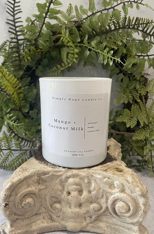 Soy Wax Candle, Mango + Coconut Milk Scent, All Natural, Home Decor, Gift for Her, Hostess Gift, Non-Toxic, Citrus Scent Candle