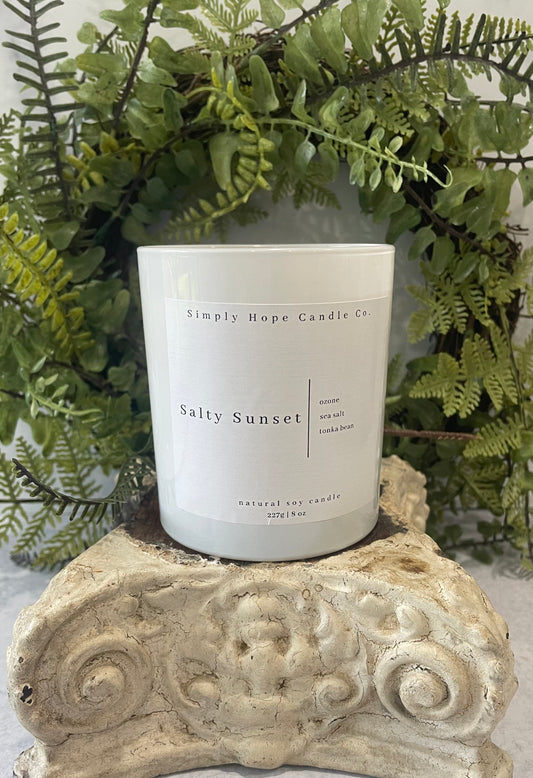 Soy Wax Candle, Salty Sunset Scent, All Natural, Home Decor, Gift for Her, Hostess Gift, Non-Toxic, Fresh Beach Scent, Hand Poured