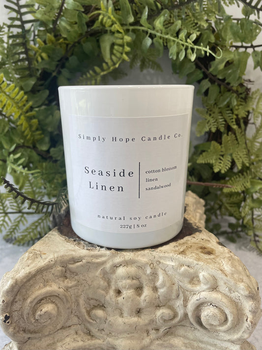 Soy Wax Candle, Seaside Linen, All Natural, Home Decor, Gift for Her, Non-Toxic, Fresh Scent Candle, Hand Poured Candle