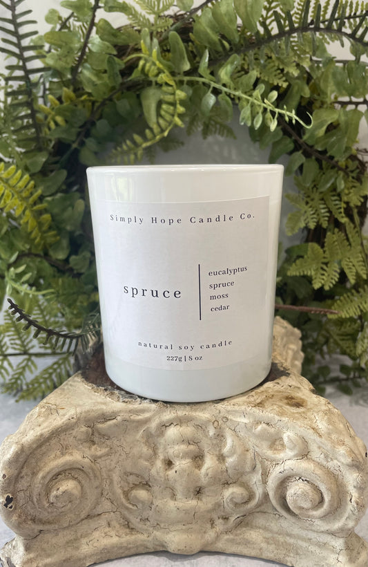 Soy Wax Candle, Spruce Scent, All Natural, Home Decor, Gift for Her, Hostess Gift, Non-Toxic, Fresh Scent Candle, Hand Made Candle