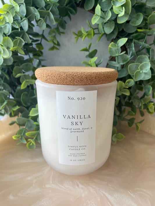 Soy Wax Candle, Vanilla Sky Scent, All Natural, Home Decor, Gift for Her, Hostess Gift, Non-Toxic, Fresh Scent Candle, Hand Made Candle